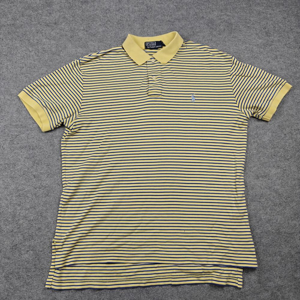 Vintage Polo By Ralph Lauren Polo Shirt Mens Medium Yellow Striped 100% Cotton